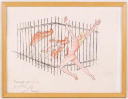 Vogel Eric (1907-1996)): A nő és a férfiak. Vegyes technika, papír, jelzett, keretben, 39x29 cm.