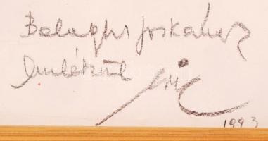 Vogel Eric (1907-1996)): A nő és a férfiak. Vegyes technika, papír, jelzett, keretben, 39x29 cm