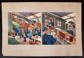 Endrődi Sándor (1920-1988): Karikatúra (1952). Vegyes technika, papír, jelzett, 40x19 cm.