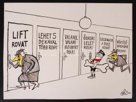 Szűr-Szabó József (1902-1993): Ludas karikatúra. Vegyes technika, papír, jelzett, 40x30 cm.