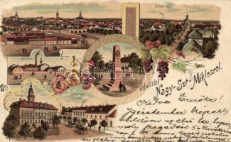 1898 Nagyszentmiklós, Sörfőzde, Czenzinger szálloda / brewery, hotel; floral litho