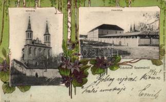Szatmár, Kálvária, conviktus / calvary church, floral litho