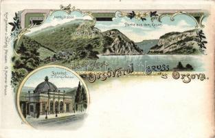 Orsova, Herkulesfürdő vasútállomás, Kazán-szoros, litho