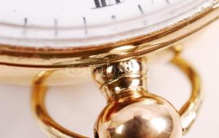 Arany (Au) 14 K zsebóra és zománcozott felhuzó, jelzett, másodperc mutatós, nem működik, fedelek nem...