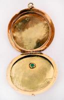 Arany (Au) 14 K fényképtartós medál, féldrágakővel, fedél nem záródik, nettó: 6g/ Pocket watchbox wi...