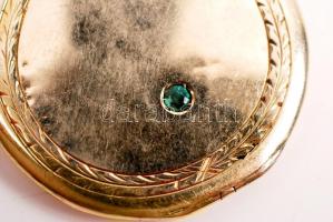 Arany (Au) 14 K fényképtartós medál, féldrágakővel, fedél nem záródik, nettó: 6g/ Pocket watchbox wi...