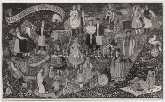 1955 Kerny István (1879-1963): Magyarország népművészete c. festményről készült fotómásolat, jelzetlen, a szerző hagyatékából, 10x17 cm