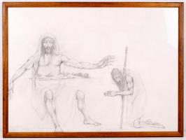 Szentandrássy István (1957-): Tanulmány rajz. Ceruza, papír, jelzett, üvegezett keretben 55×75 cm