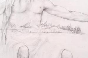 Szentandrássy István (1957-): Tanulmány rajz. Ceruza, papír, jelzett, üvegezett keretben 55×75 cm