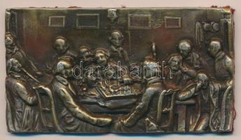 DN "Sakkozók" Br emlékplakett (35mmx65mm), hátlapján bársonyborítás, jelzetlen, Schwartz István (1851-1924) műve T:2