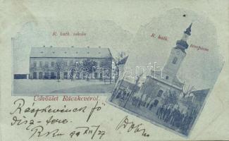 1899 Ráckeve, Római katolikus iskola és templom (ázott / wet damage)