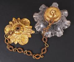 Mennyezeti lámpa, hibátlan üveg díszített búrával, réz, h:60 cm