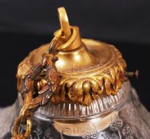 Mennyezeti lámpa, hibátlan üveg díszített búrával, réz, h:60 cm