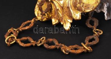 Mennyezeti lámpa, hibátlan üveg díszített búrával, réz, h:60 cm