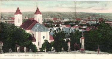 Lippa, templom / church, panoramacard
