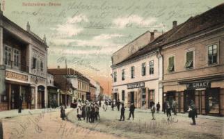 Szászváros, Broos; gyógyszertár, Lobstein Lázár és H. Graef kereskedései / pharmacy, shops