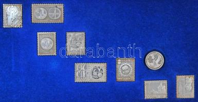 1979-1980. Az Állami Pénzverő által kiadott teljes ezüst bélyegérem gyűjtemény fa dísztokban 8db klf...