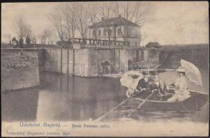 Baja Deák Ferenc zsilip, csónakázók; Rothschild Zsigmond kiadása (r)