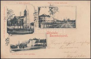 Zsombolya Gróf Csekonics palotája, Fő tér a Flórián szoborral, Római katolikus templom / palace, Main square, statue, Catholic church, floral (fl)