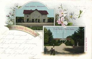Buziás, vasútállomás, fürdő; Herrling Károly kiadása / railway station, spa; floral