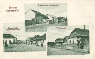Egeres, Csausz Izsák vegyeskereskedése, gyógyszertár, posta / shop, pharmacy, post office