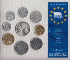 San Marino 1973. 1L-500L 8klf db, forgalmi sor, közte Ag T:1 San Marino 1973. 1 Lira - 500 Lire 8 different coin set with Ag C:UNC