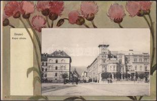 Brassó, Kapu utca / street, floral, litho (EK)