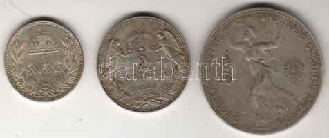 1915. 1K Ag T:1/2 + 1912. 2K Ag T:2/3 + Ausztria 1908. 5K Ag "Jubileum" T:3+