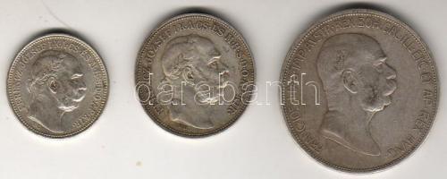 1915. 1K Ag T:1/2 + 1912. 2K Ag T:2/3 + Ausztria 1908. 5K Ag "Jubileum" T:3+