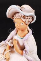 Győrbíró Enikő (1932-1999): Merengő. Festett kerámia, jelzett, sérült, m:20 cm