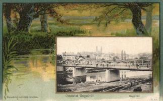 Ungvár, Nagy híd, Feuerlicht testvérek kiadása / bridge, floral litho