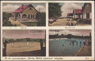 Érd postaszemélyzet Horthy Miklós Ligetváros villatelepe; nyaraló, egyesületi ház, strand, teniszpálya (fl)