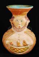 Kiss Roóz Ilona (1920-2010): Szakállas váza. Festett mázas kerámia, apró dérülésekkel, m:13 cm