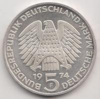 NSZK 1974F 5M Ag "25 éves az Alkotmány" T:PP GFR 1974F 5 Mark Ag "25th Anniversary - Constitutional Law" C:PP