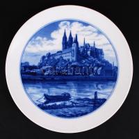 Meisseni dísztányér, máz alatti kék városképpel, jelzett, hibátlan, d:25 cm / Cca 1940 Meissen plate, perfect condition