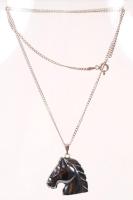 Hematit lófej alakú függő ezüst (Ag) láncon / haematite horse head pendant, br: 11,3 g