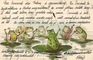 Frog band, humour 'Theo Stroefer's Kunstverlag, Aquarell Postkarte Serie V.' litho (EK)