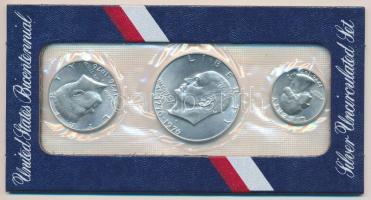 Amerikai Egyesült Államok 1976. "Bicentennial" 1/2$ Ag + 1$ Ag + 1/4$ Ag szettben T:1 tanúsítvánnyal USA 1976. "Bicentennial" 1/2 Dollar Ag + 1 Dollar Ag + 1/4 Dollar Ag in set C:Unc with certificate