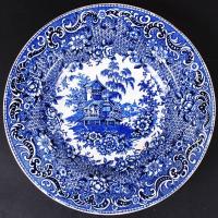 cca 1850 Jelzett angol fajansz mélytányér, apró lepattanással, matricás, d:23 cm