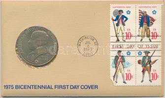 Amerikai Egyesült Államok 1975. "Paul Revere" aranyozott emlékérem (38mm) érmés bélyeges borítékon elsőnapi bélyegzővel T:1 USA 1975. "Bicentennial - Paul Revere" gilt medallion (38mm) on coin letter with stamps FDC cover C:UNC