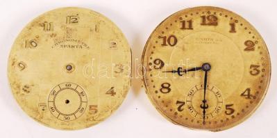 Órás tétel, két óraszerkezet jó számlapokkal, felhúzókoronával / pocket watch parts