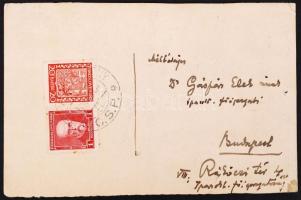 1931 Kövesdy Géza (1887-1950): Levelezőlapra festett akvarell, a művész saját kezű üdvözlő soraival....