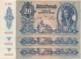 1941. 20P "005" (3x) egymás utáni sorszámmal! T:I