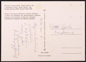 Szalatnyai Gyula festőművész saját kezű aláírása a festményét ábrázoló késpeslapon