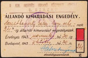 1943 Honvéd hiradó alakulat állandó kimaradási engedély
