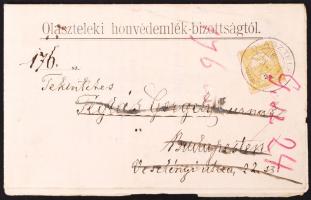 1910 Gyűjtőív az olasztelken felállítandó honvéd szobor javára