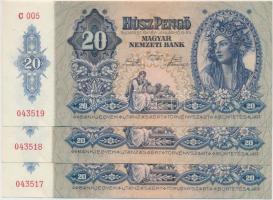 1941. 20P "005" (3x) egymás utáni sorszámmal! T:I