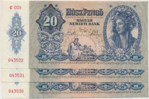 1941. 20P "005" (3x) egymás utáni sorszámmal! T:I