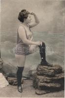 Woman on the beach, French erotic postcard