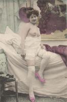 Woman in bed, French erotic postcard